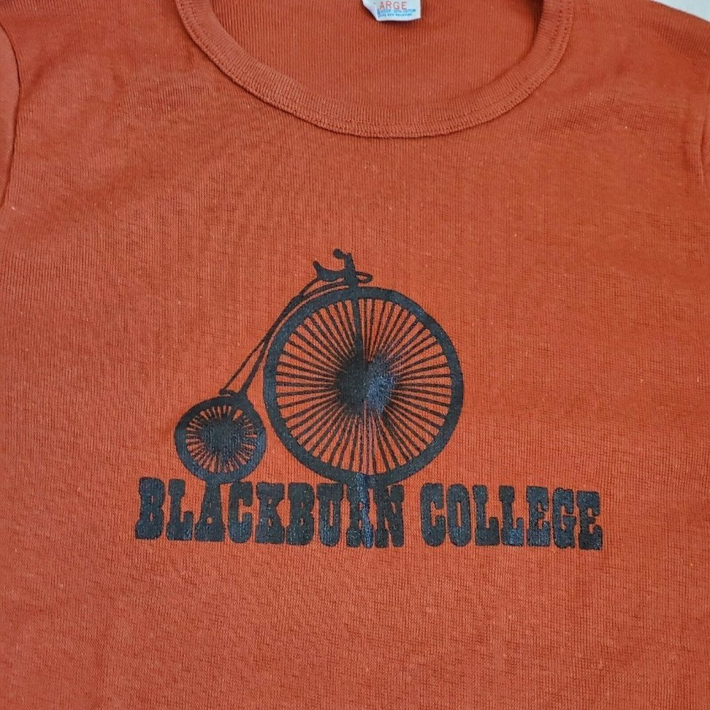 Vintage 70s Champion Blackburn College Shirt Fitted Sz M Bicycle Penny Farthing